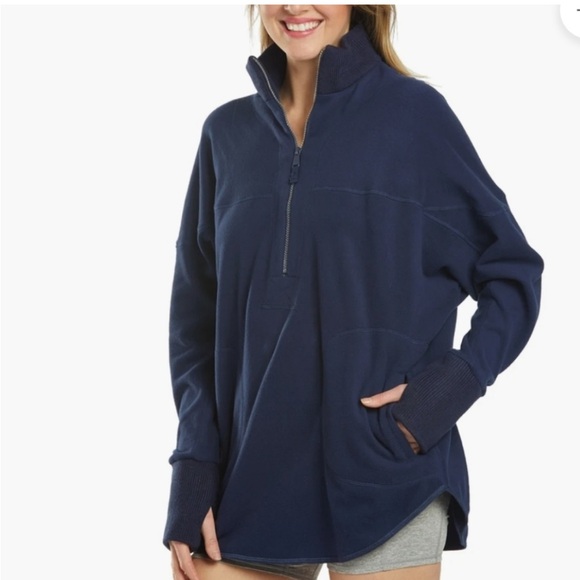Free People Tops - FREE PEOPLE FP MOVEMENT Mountain Dreamin Pullover Blue Oversized Fleece Half Zip